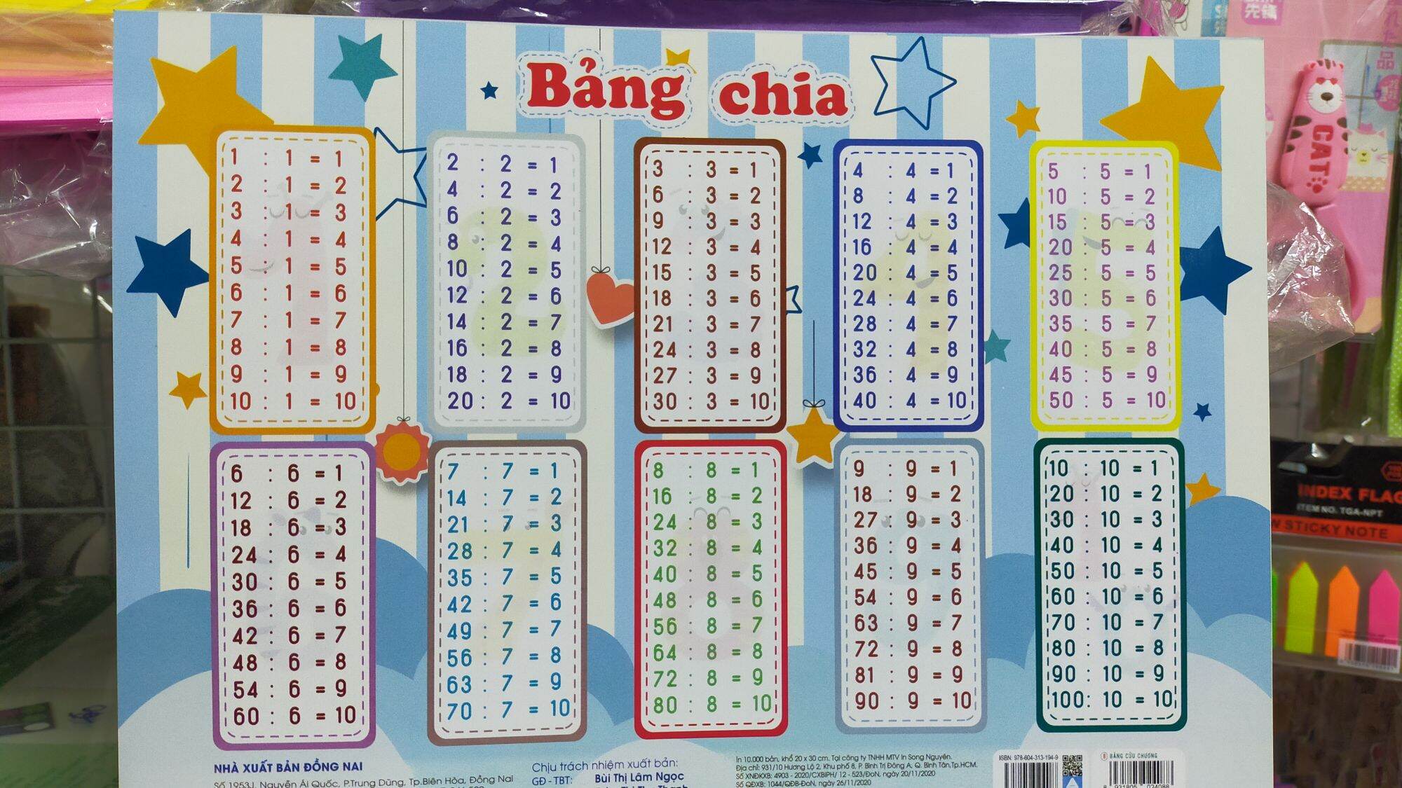 (A4) 3Cái Bảng   A4  Cửu  Chương  Và  Bảng   Chia
