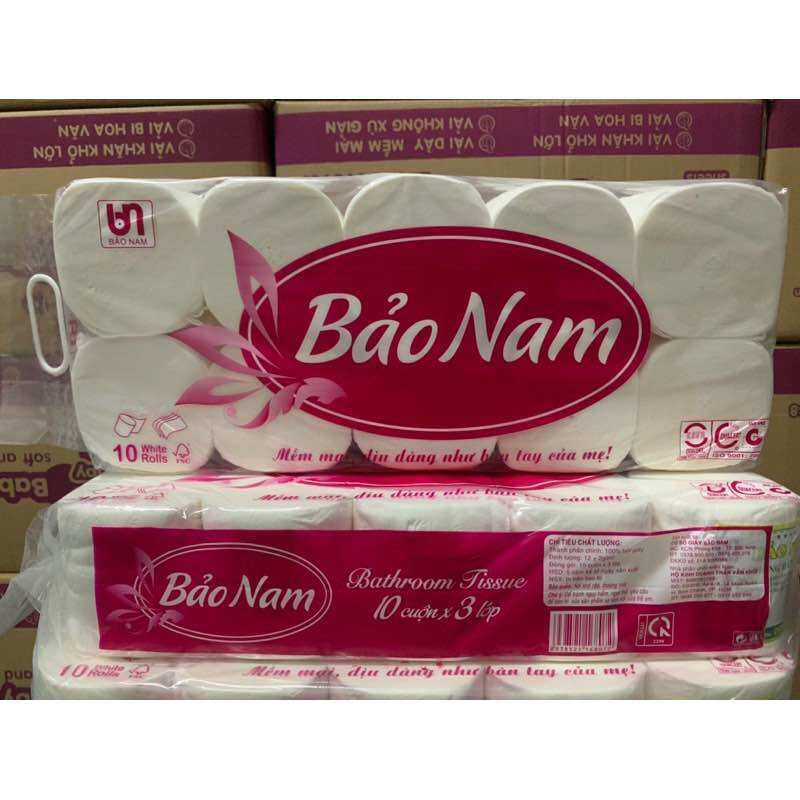 LỐC 10 CUỘN KHÔNG LÕI BẢO NAM - GIẤY LỤA 3 LỚP MỀM MỊN VÀ DAI