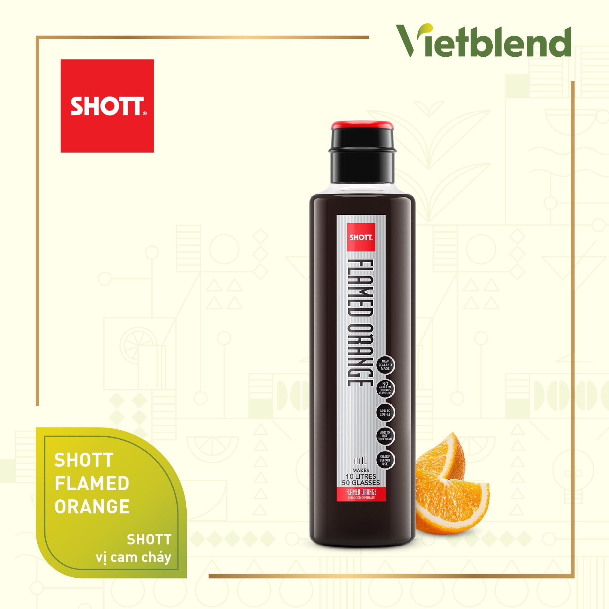 Syrup Pha Chế SHOTT - Vị Cam Cháy (Flamed Orange) - Chai 1L