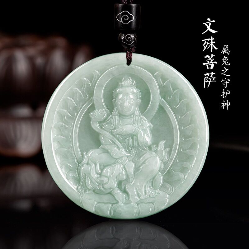 Phật bản mệnh ngọc jadeite trắng bóng