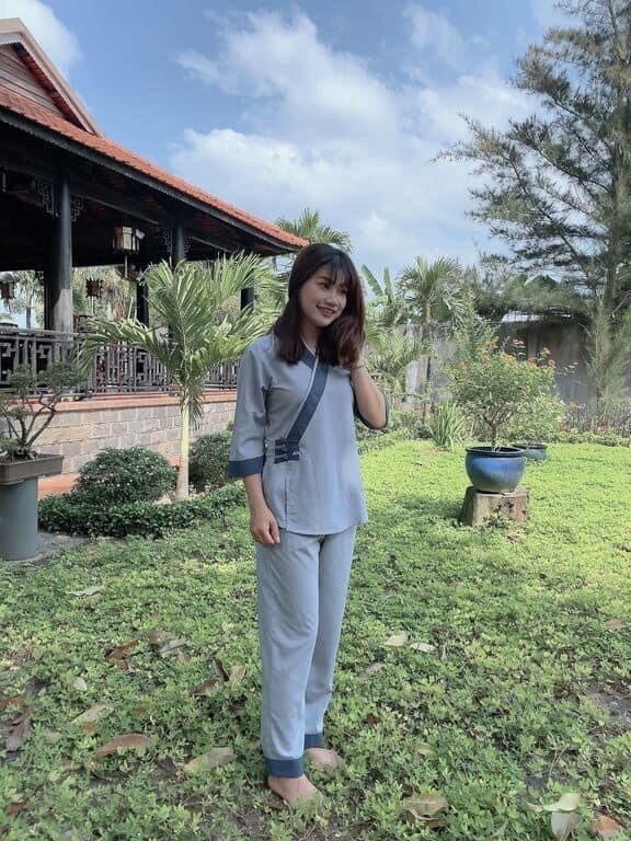 Đồ Lam Đi Chùa Mẫu 3 Nút Vải Kate Mịn