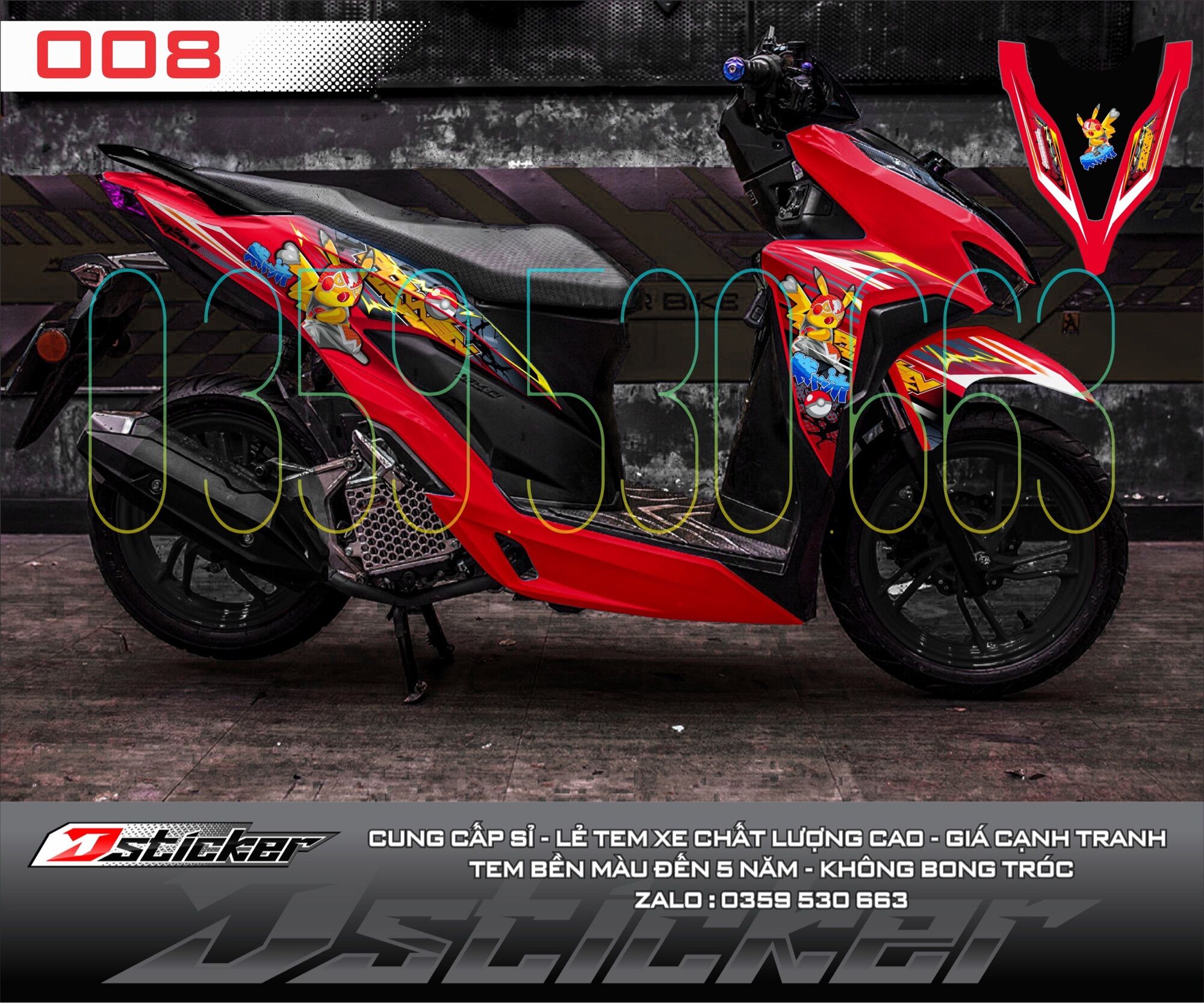 Tem rời Vario Click xe đỏ - mẫu Pokemon cực cool 2021