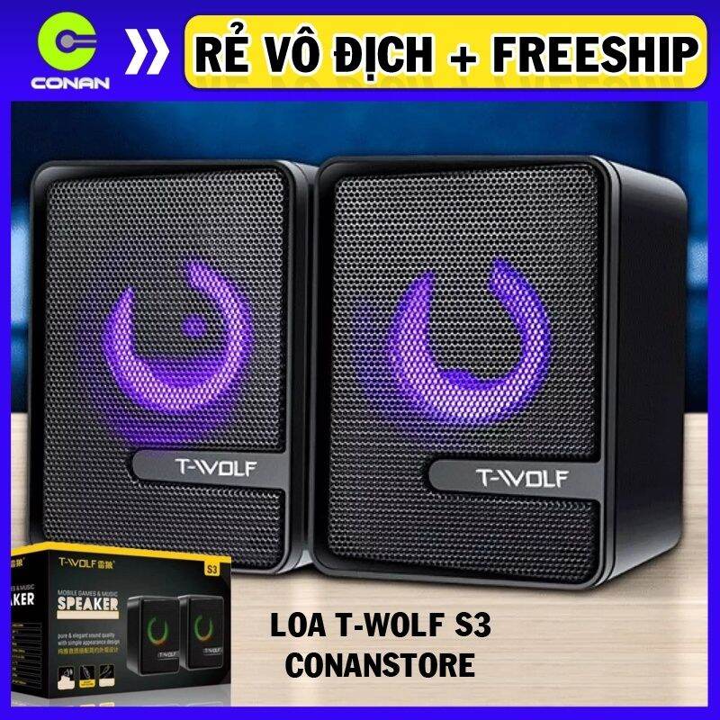 Loa vi tính t wolf s3 led 7 màu cho laptop máy tính speaker pc 2.0 t-wolf loa nghe nhạc hay bass đèn led đổi màu