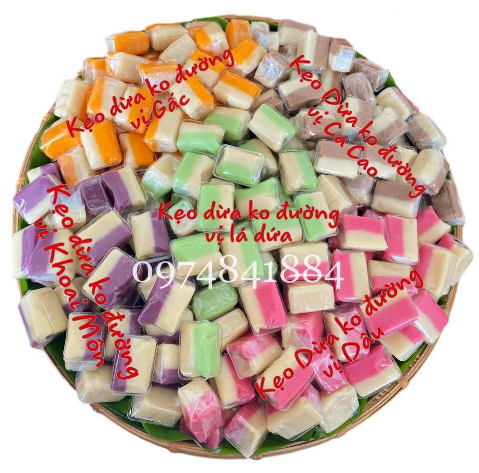 500g kẹo dừa không đường ngũ vị