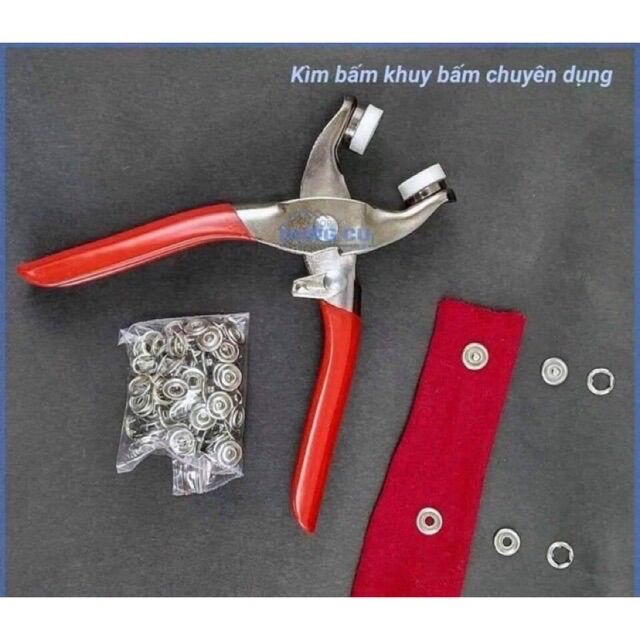 Combo kềm và bịch 100 cái nút bấm vành sắt cỡ 9,5mm