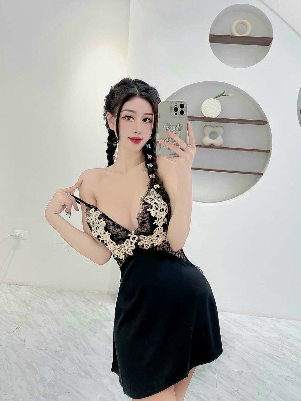 Váy ngủ sexy cao cấp có mút ngực Đầm mặc nhà gợi cảm quyến rũ