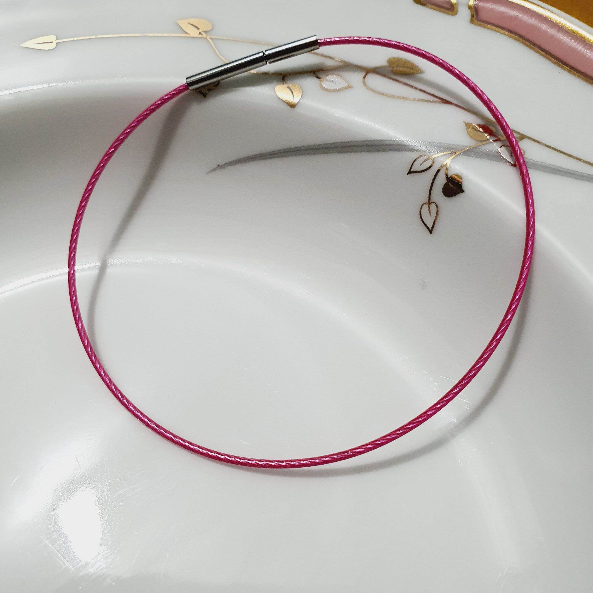 Vòng tay dây cáp 1mm xỏ hạt đá lổ nhỏ khóa vàng/ khóa trắng