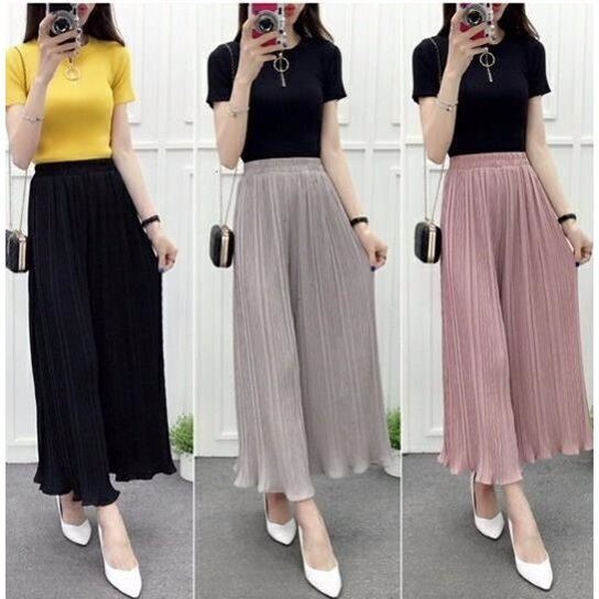 Trang Phục Nữ Quần Váy Xếp Ly Cắt Gấu Phong Cách Hàn Quốc Quần Ống Rộng Thường Ngày Rộng Rãi Dáng Gầy Dễ Phối Mùa Hè