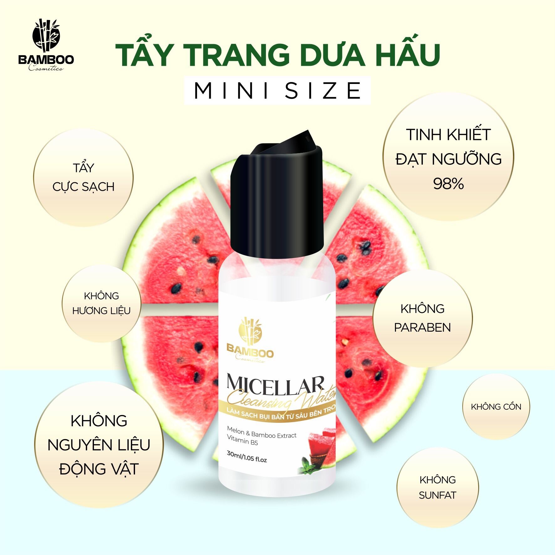 Nước Tẩy Trang Dưa Hấu Bamboo mini size -sạch sâu,kiểm soát mụn