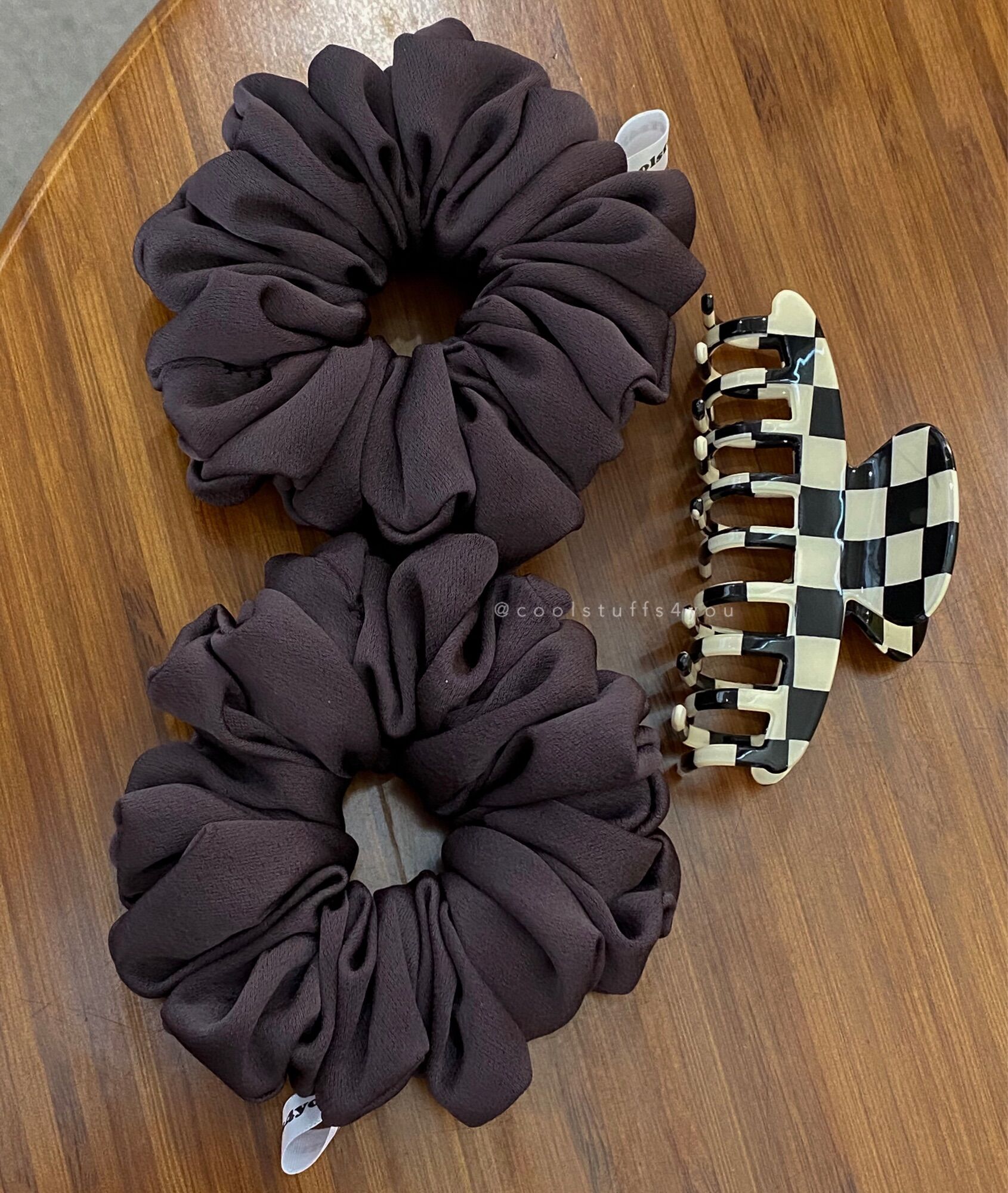 Buộc tóc scrunchies vải lụa dày dặn màu Nâu Sậm