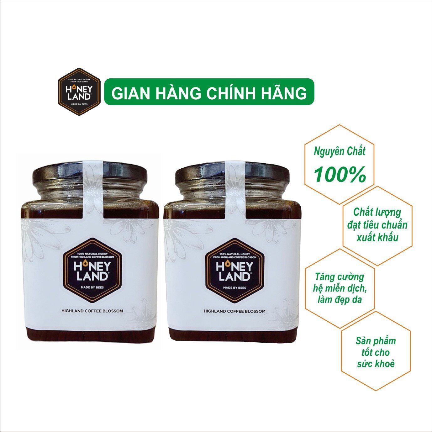 Mật Ong Hoa Cafe Honeyland tổng 1000g mật ong nguyên chất