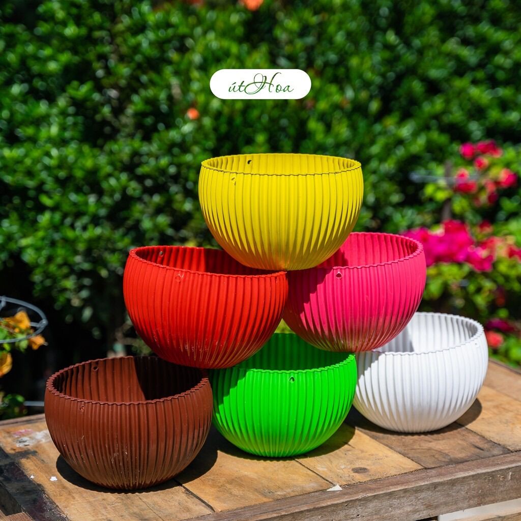 (Mẫu Mới) Chậu Treo Gân Sọc Siêu Xinh Trồng Hoa Kiểng ( Chọn Màu, Kèm Dây Treo)