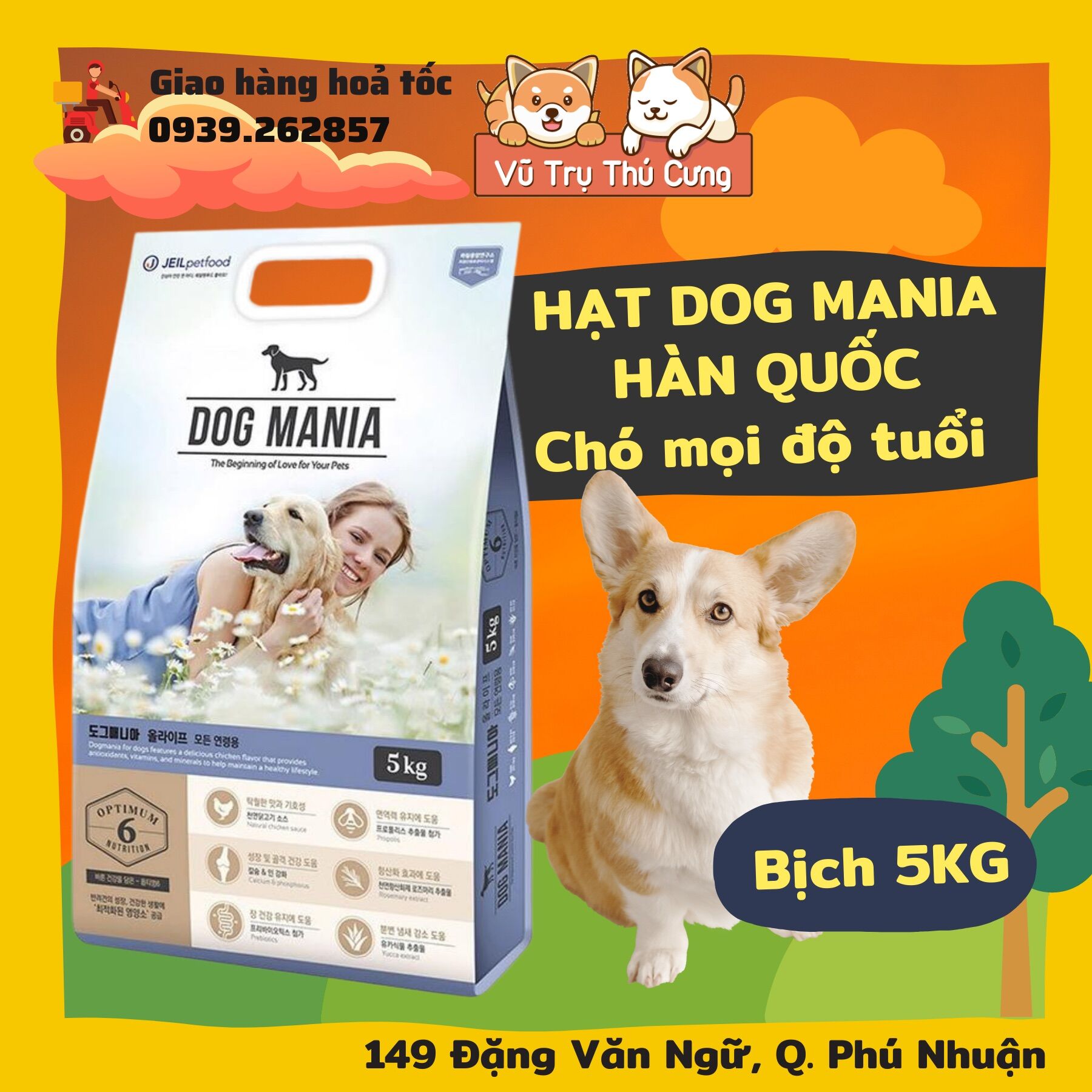 Thức ăn hạt cho chó mọi độ tuổi, Dog Mania Hàn Quốc, bịch 5Kg