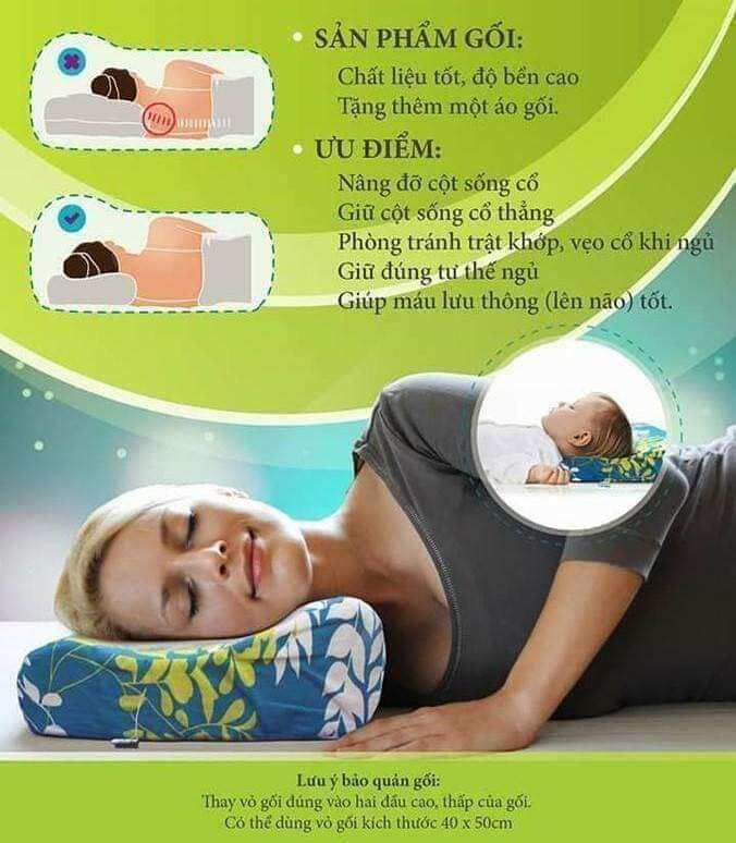 Gối hỗ trợ cột sống cổ.Gối bảo vệ và nâng đỡ cột sống cổ