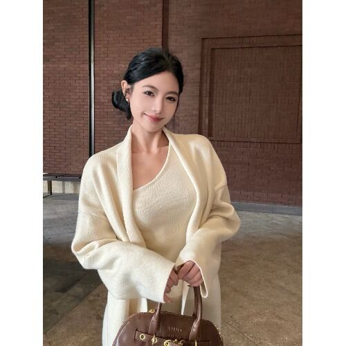 Bộ Đồ Dệt Kim Dài Rộng Thời Trang Mùa Thu Đông Cho Nữ Bộ Ba Mảnh Áo Len Cardigan Áo Khoác Ngoài Quần