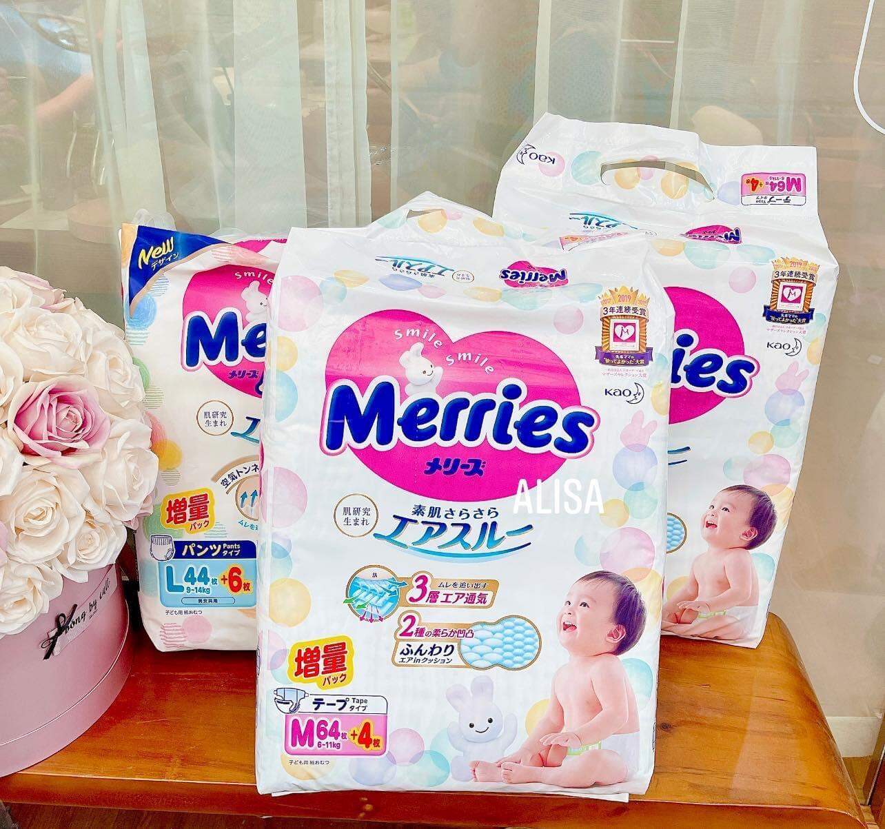 Bỉm dán/quần meries cộng miếng nội địa Nhật N90+6/S82+6/M64+4/M54+6/L54+4/L44+6/XL38+6