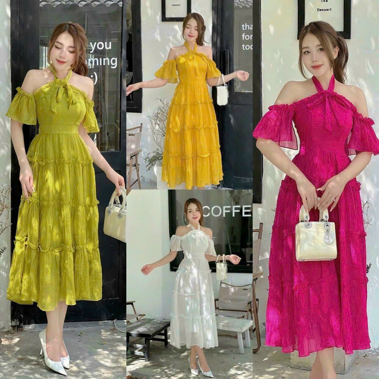 Đầm maxi cổ yếm trễ vai thanh lịch