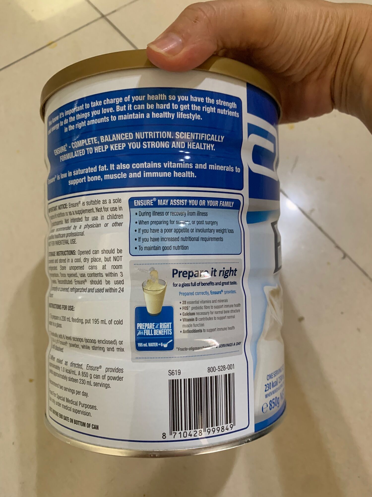 Sữa ensure bột Úc 850g vanilla- vị vani Date 5-24