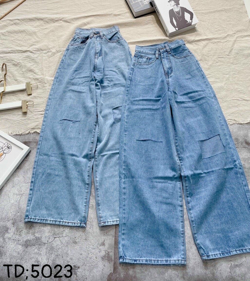 Baggy Jeans Ống Suông Rách Ô