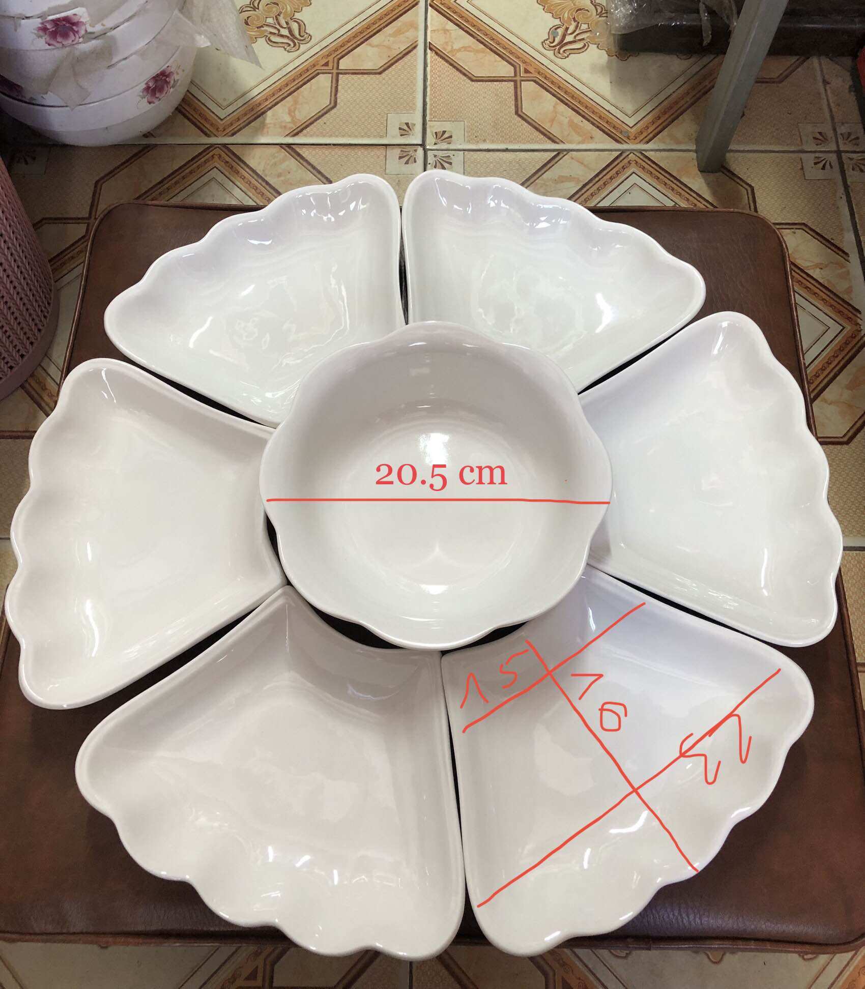 Bộ bát đĩa mặt trời trắng trơn sứ Minh Châu