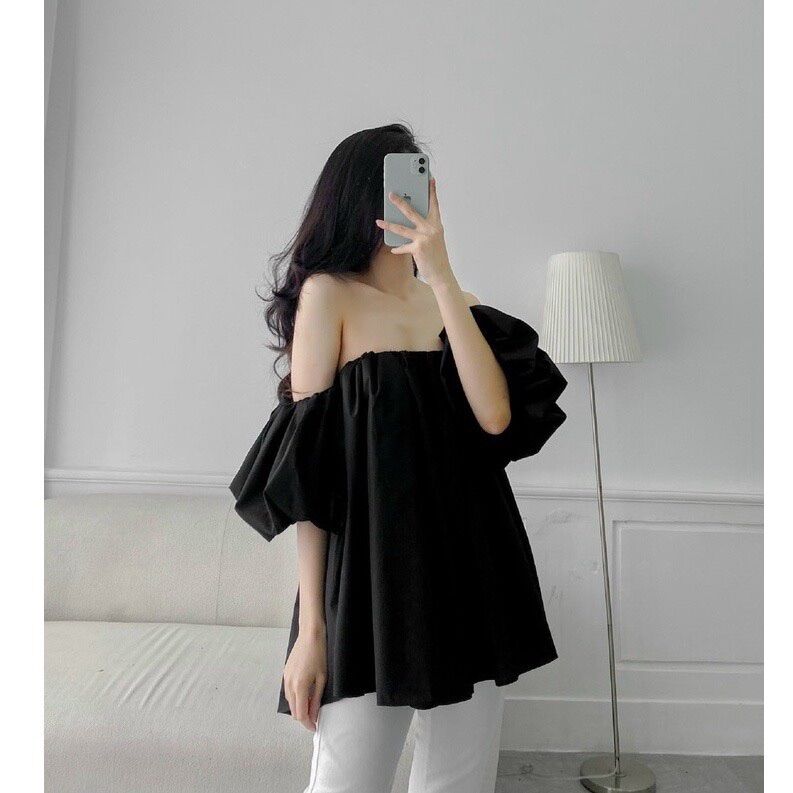 Áo trễ vai tay bí fom dài DG1