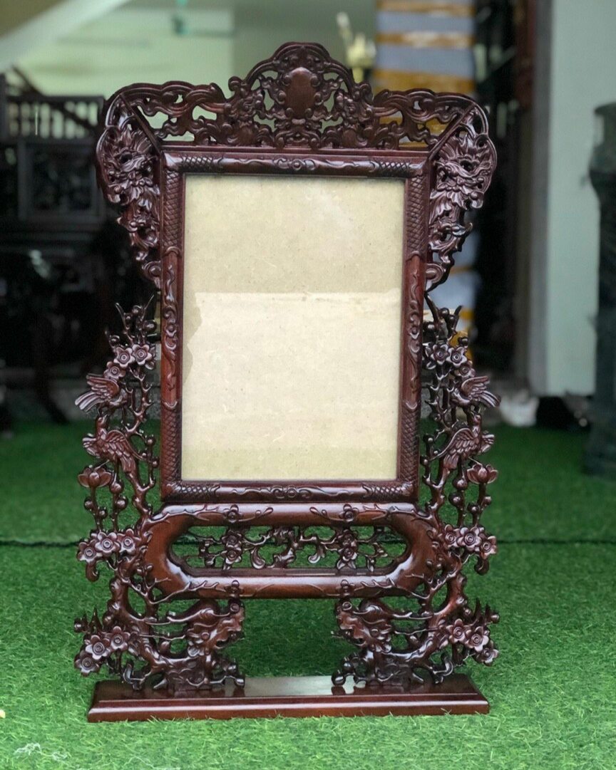 Khung ảnh thờ mai hóa long gỗ gụ lòng ảnh 23x32cm