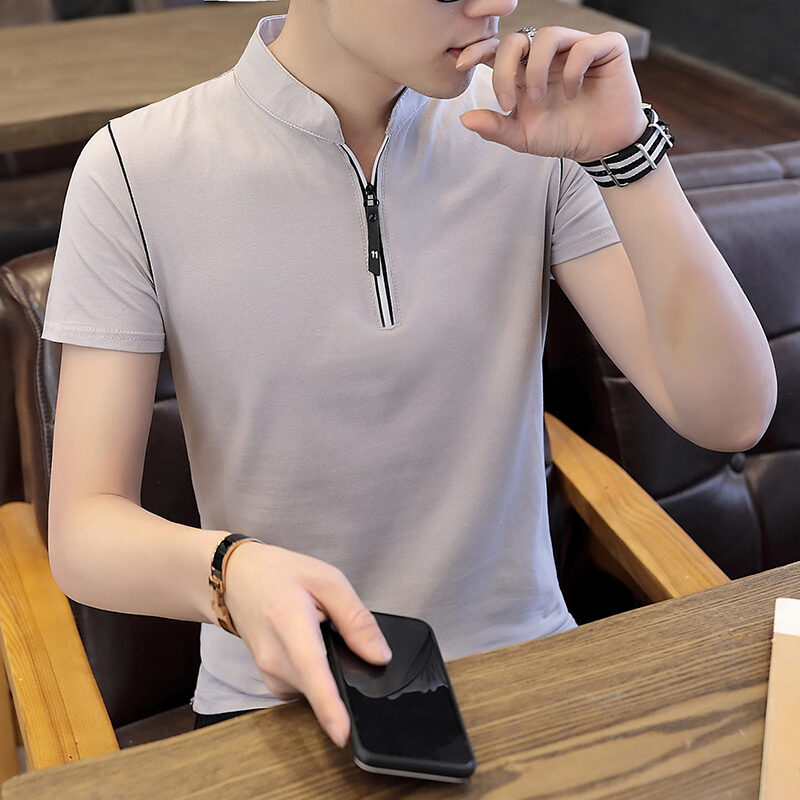 Áo Phông Cộc Tay Mùa Hè Áo Polo Nam Áo Thun Lụa Lạnh Tôn Dáng Thương Hiệu Thời Trang Trào Lưu Phong Cách Hàn Quốc Áo Tay Lửng Cổ Đứng