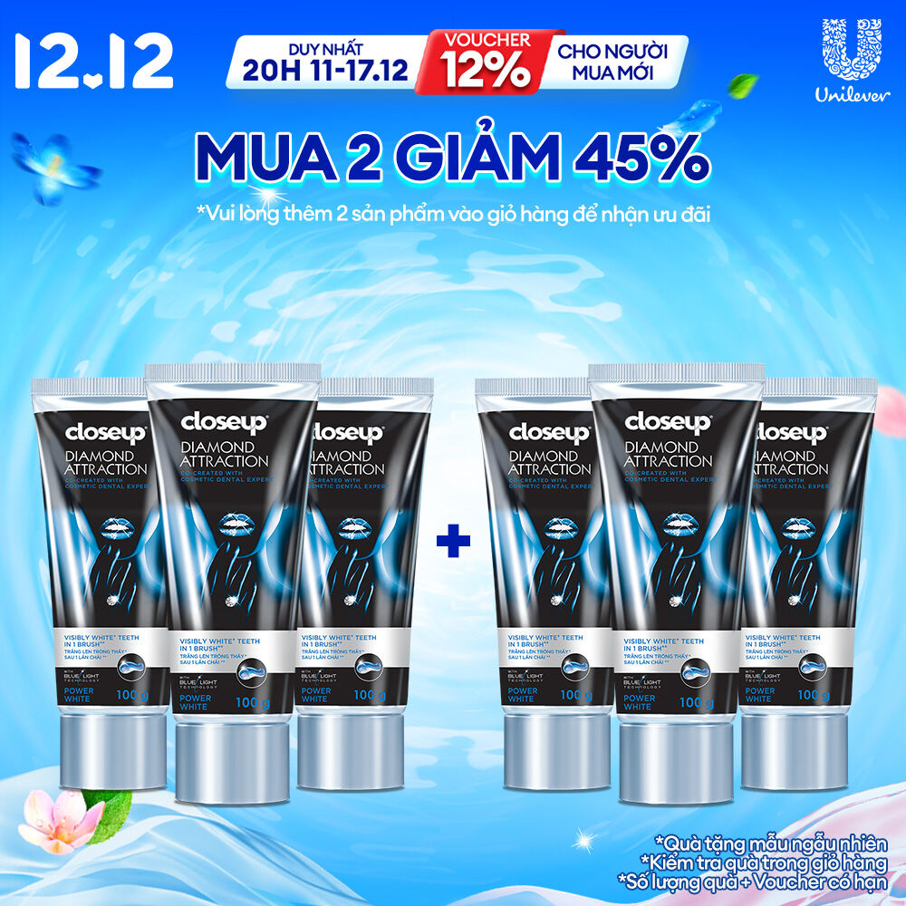 Combo 3 Kem Đánh Răng Closeup Dạng Gel Trắng Răng Diamond Attraction Ngay Sau 1 Lần Chải 100G/Tuýp