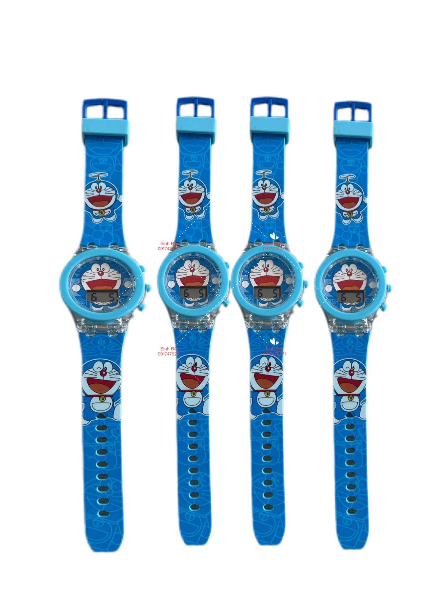 Đồng hồ mèo máy xanh có đèn - đồng hồ bé trai - 1 cái