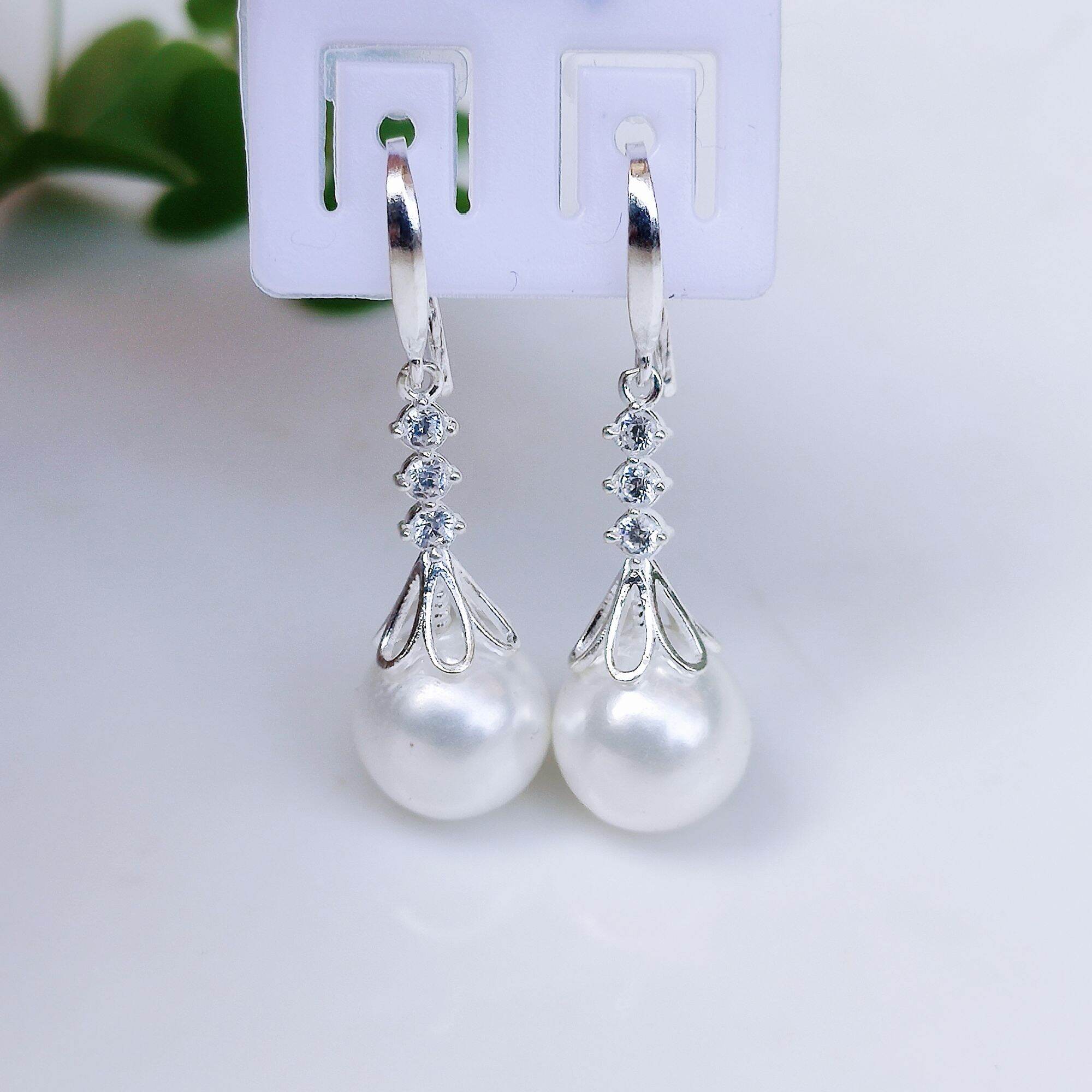 Bông tai móc đính ngọc trai nhân tạo - bạc ta (BNT0002)