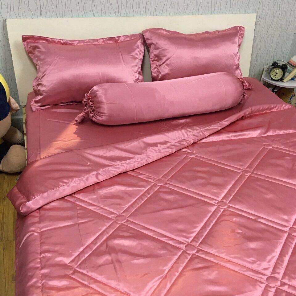 Bộ ga và vỏ gối phi lụa bóng hồng ruốc đủ size
