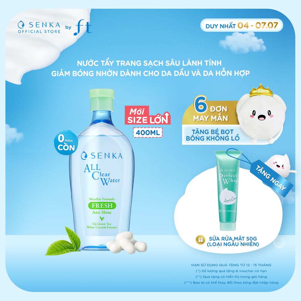 Nước tẩy trang micellar giảm bóng nhờn SENKA A.L.L. CLEAR WATER MICELLAR FORMULA FRESH N 400ML