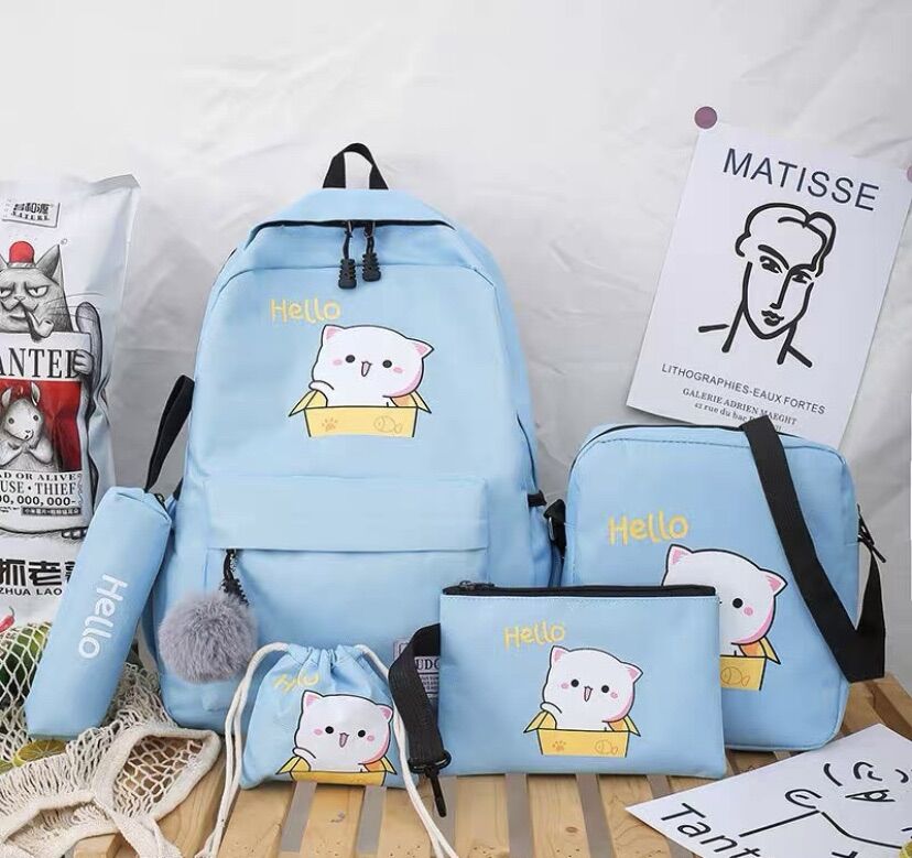 Set balo 4 món - mèo hello vừa a4