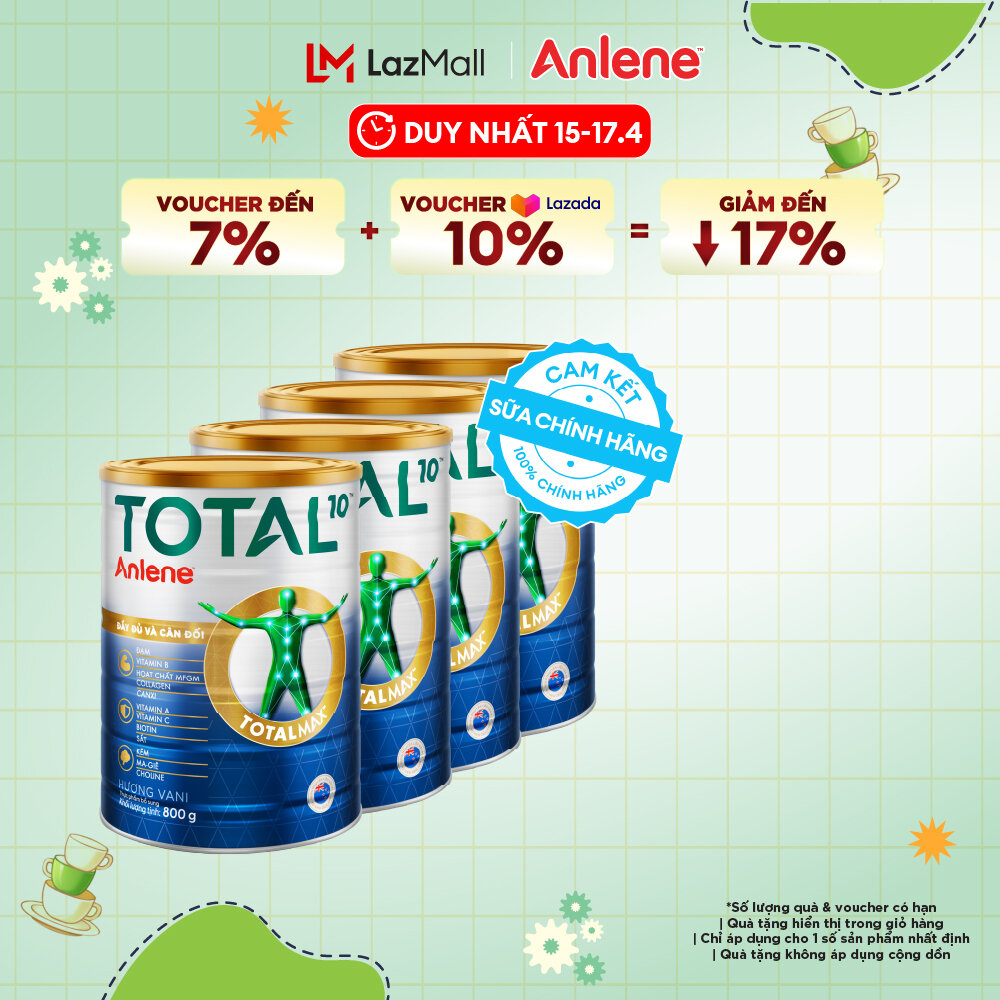[Voucher giảm đến 26%]Combo 4 Sữa Bột Bổ Sung Dinh Dưỡng Anlene Total 10 Lon 800G