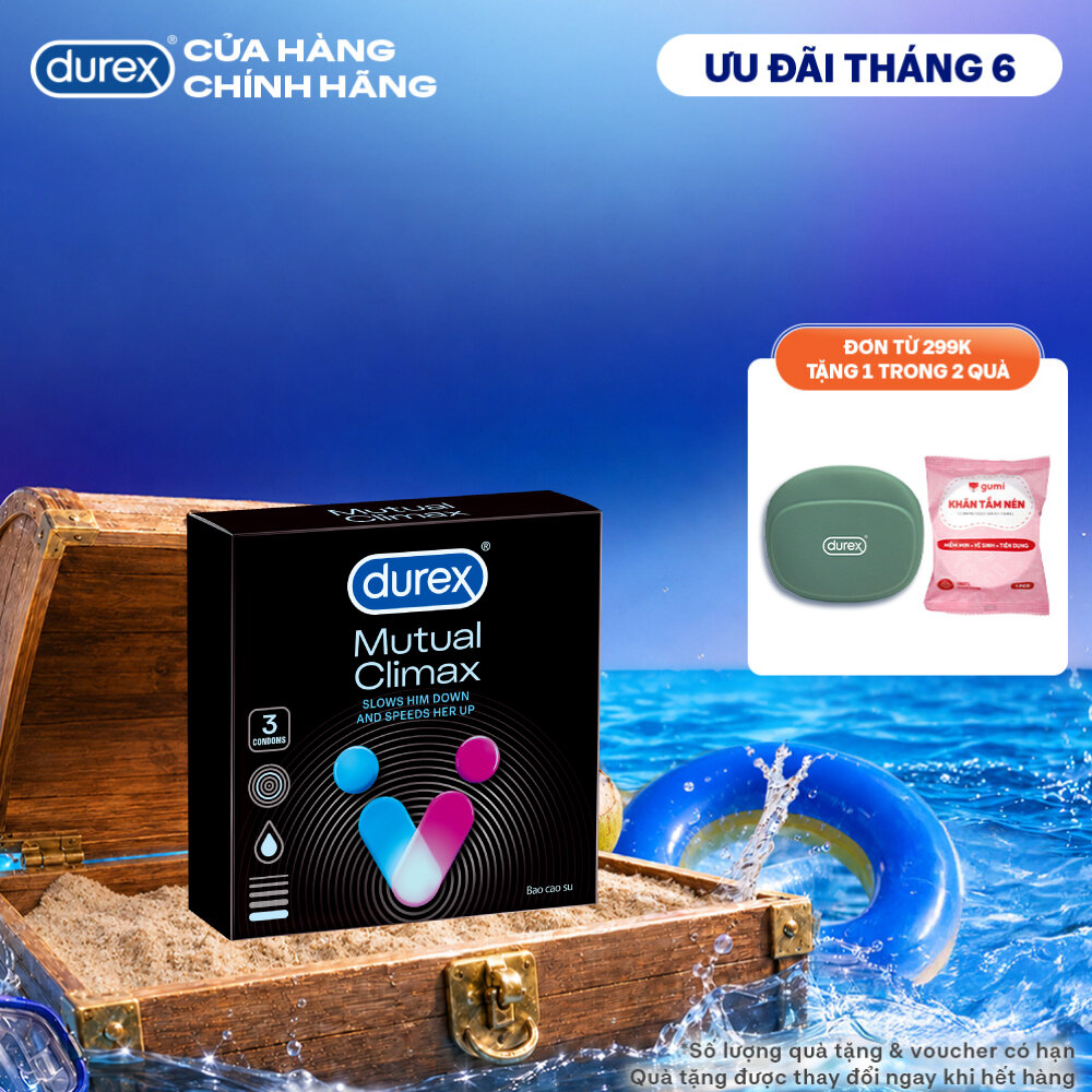 [SẢN PHẨM MỚI] Bao cao su Durex Mutual Climax kéo dài thời gian và gân gai, size 52.5 mm, hộp 3 bao