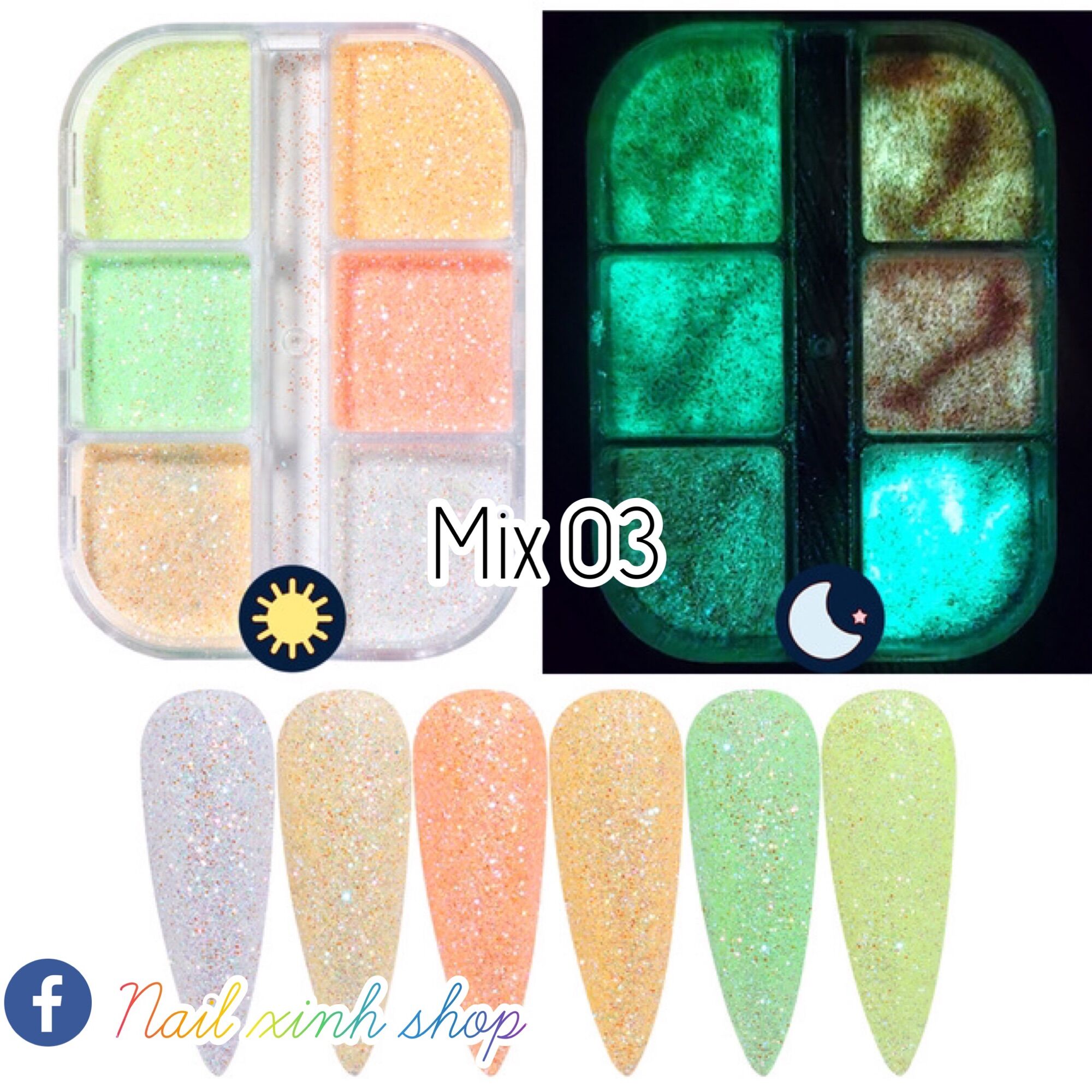[Mới] Set bột dạ quang neon trang trí móng phát sáng