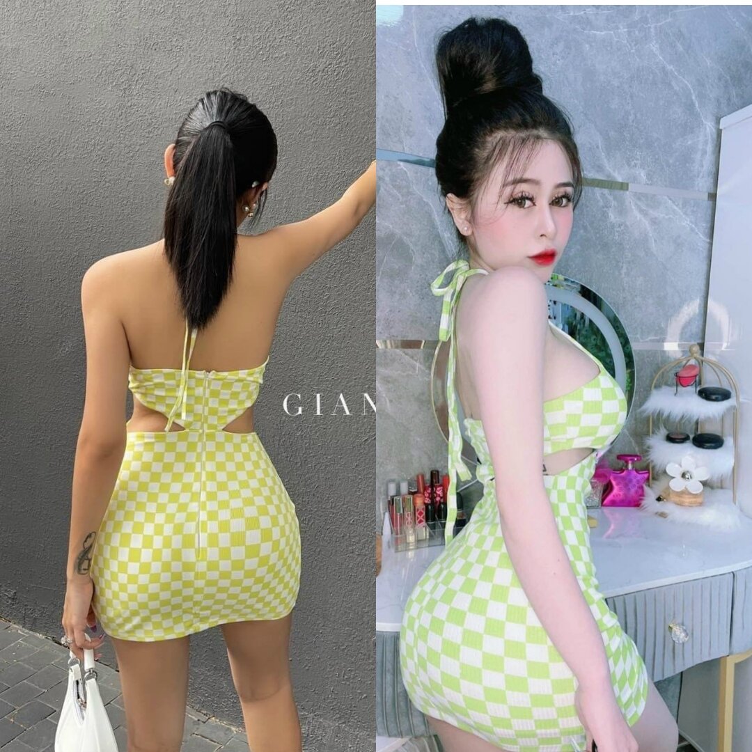 ĐẦM YẾM HỞ EO ÔM BODY Ô VUÔNG
