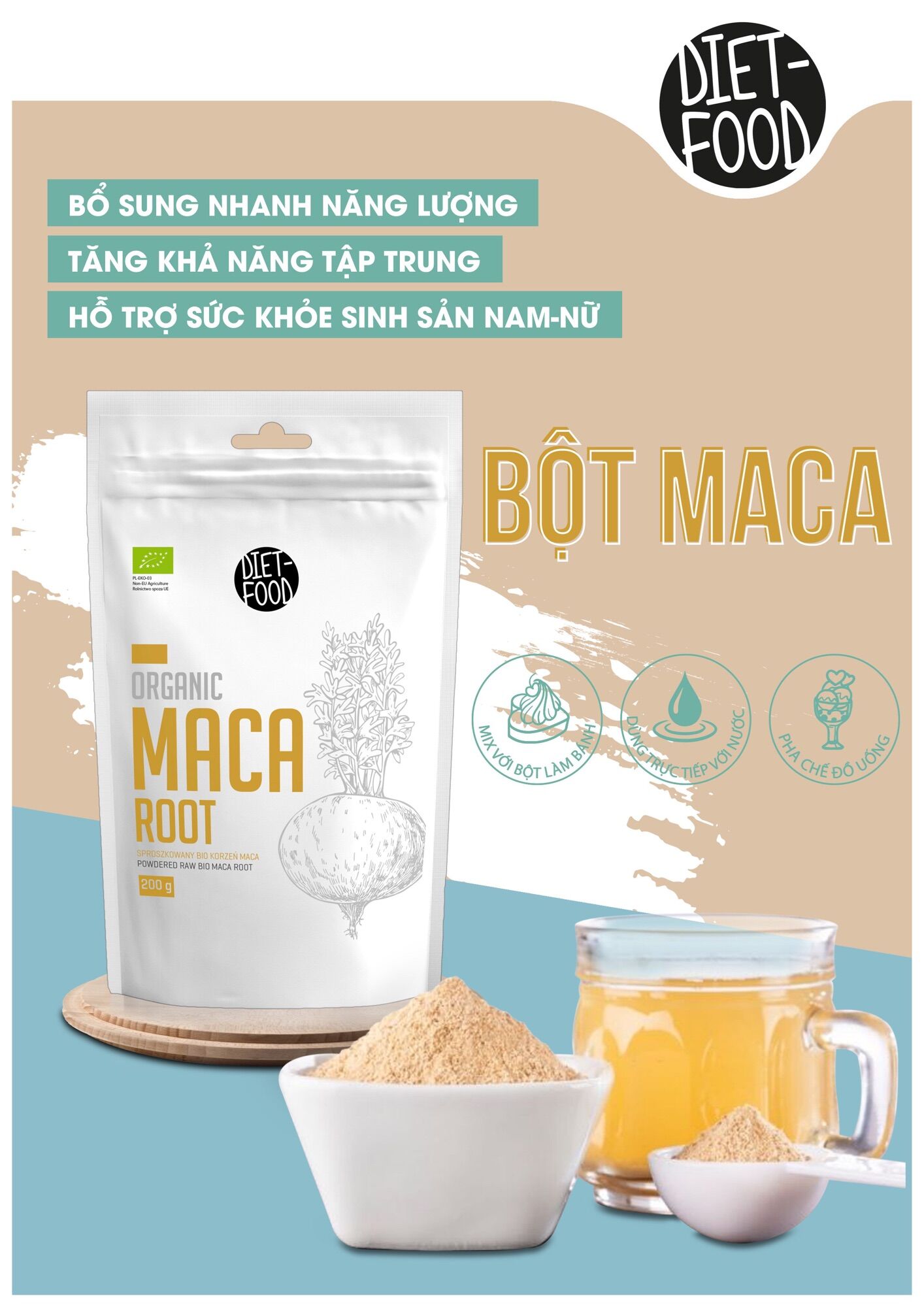 Bột maca hữu cơ diet food 200g