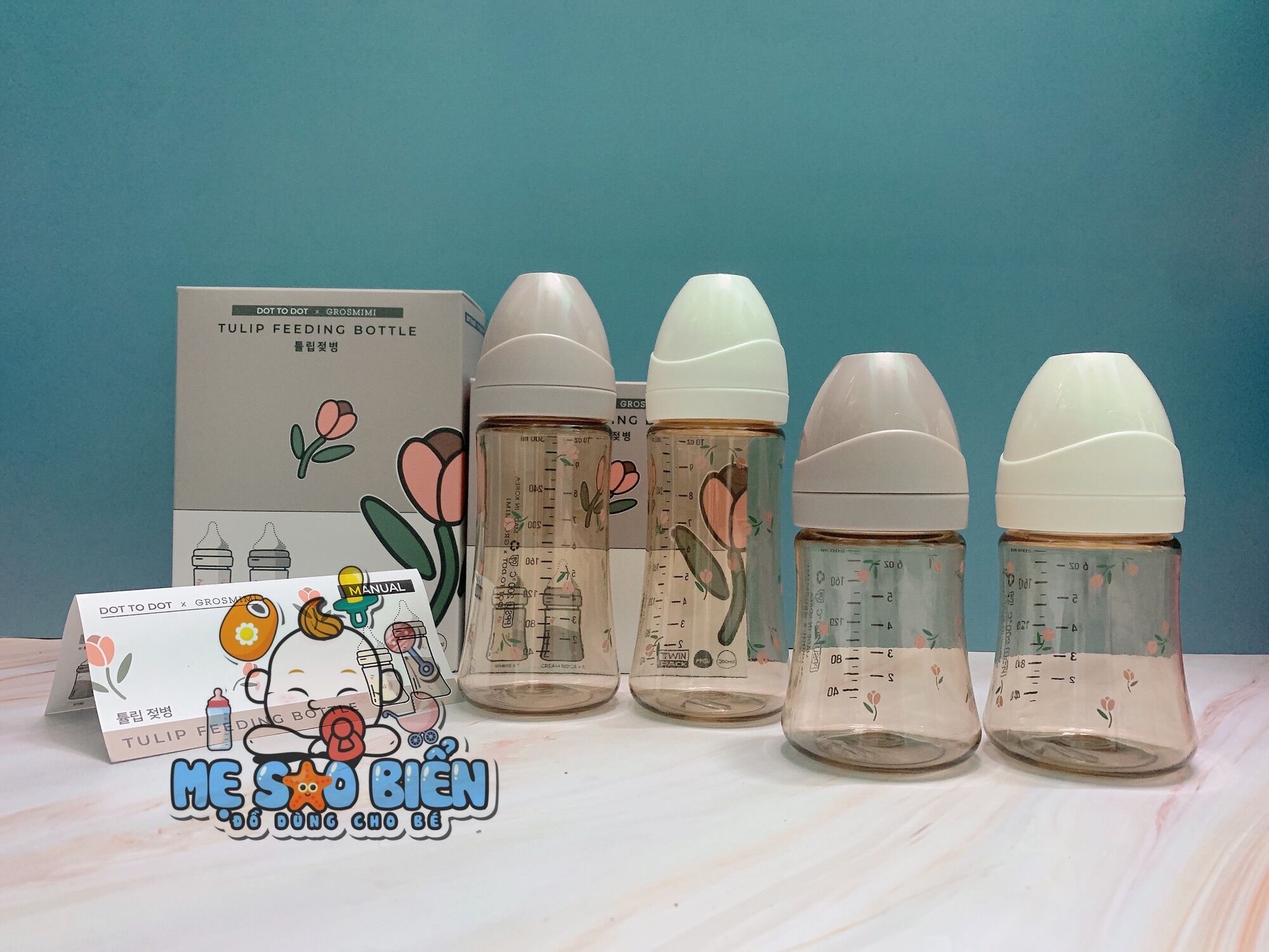 Bình sữa Gấu Olive Tulip nội địa Hàn (bình tách set)