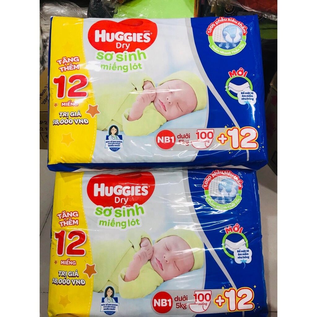 Miếng lót sơ sinh huggies nb1 100 + 12 miếng
