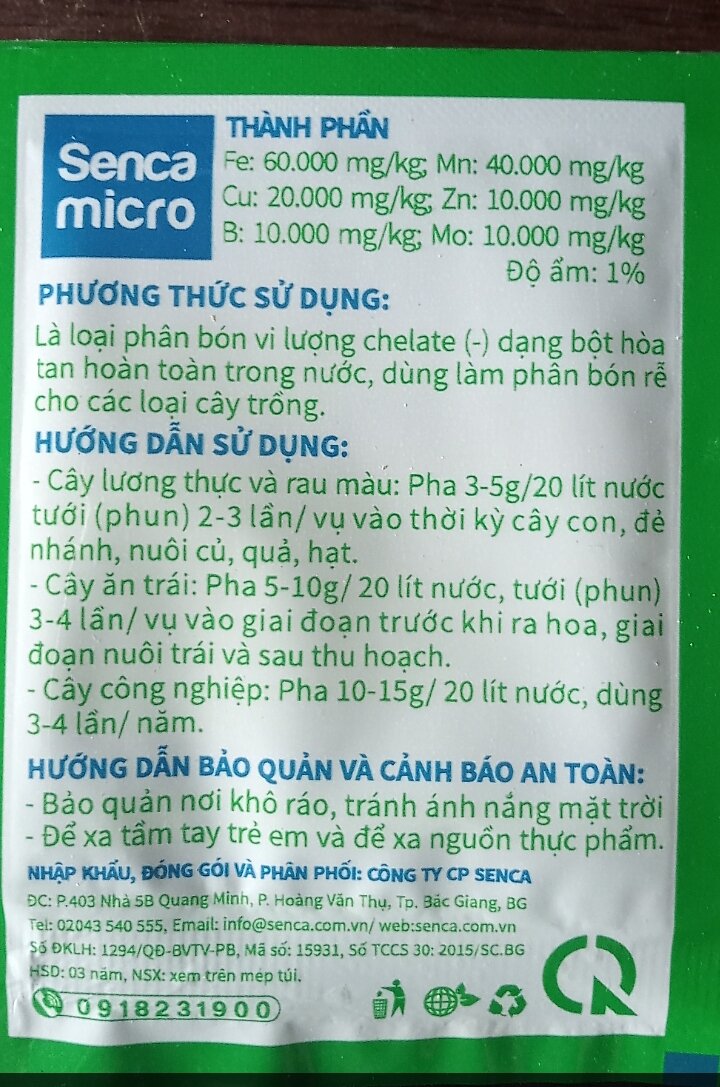 phân bón vi lượng senca micro 3g ( combo 5 gói)