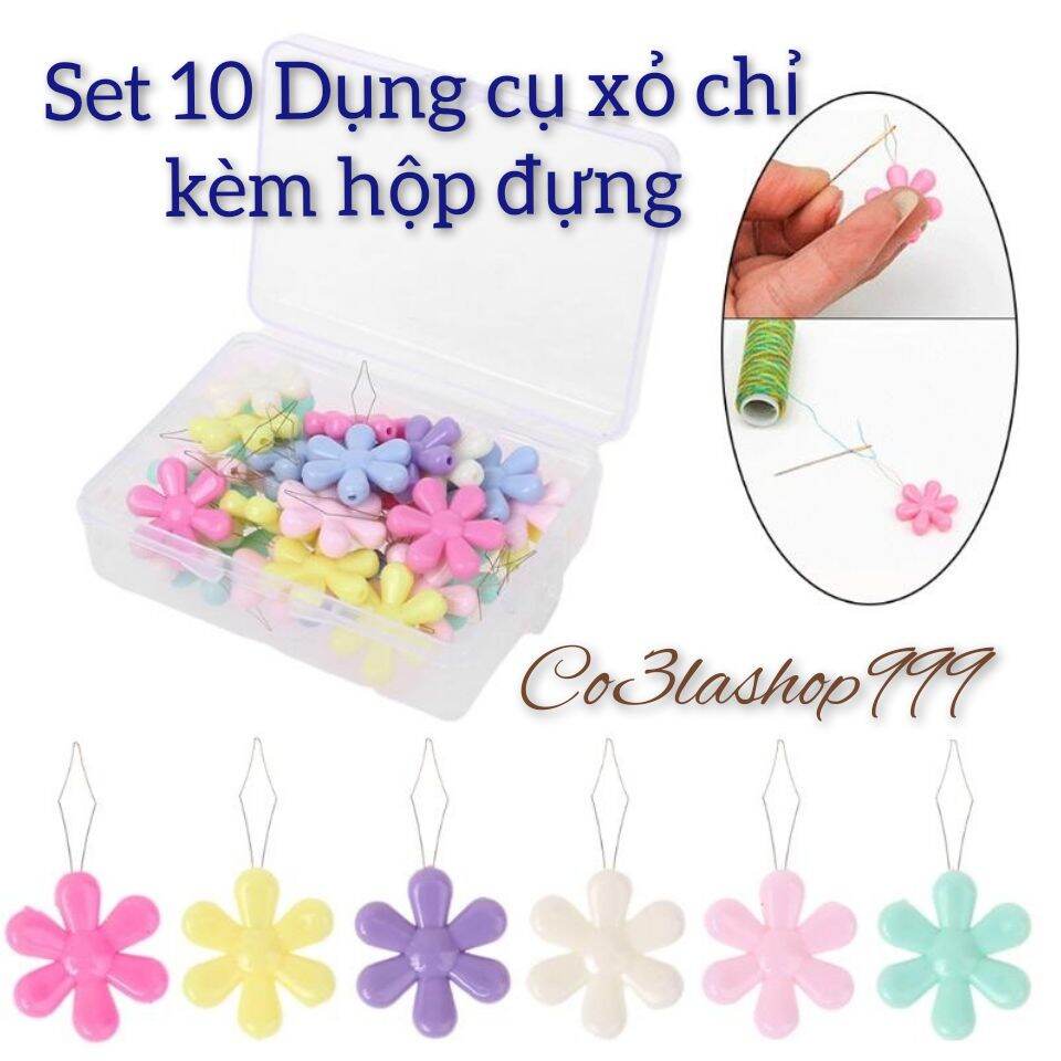 Hộp 10 cái dụng cụ xỏ chỉ hình bông hoa Giao màu ngẫu nhiên