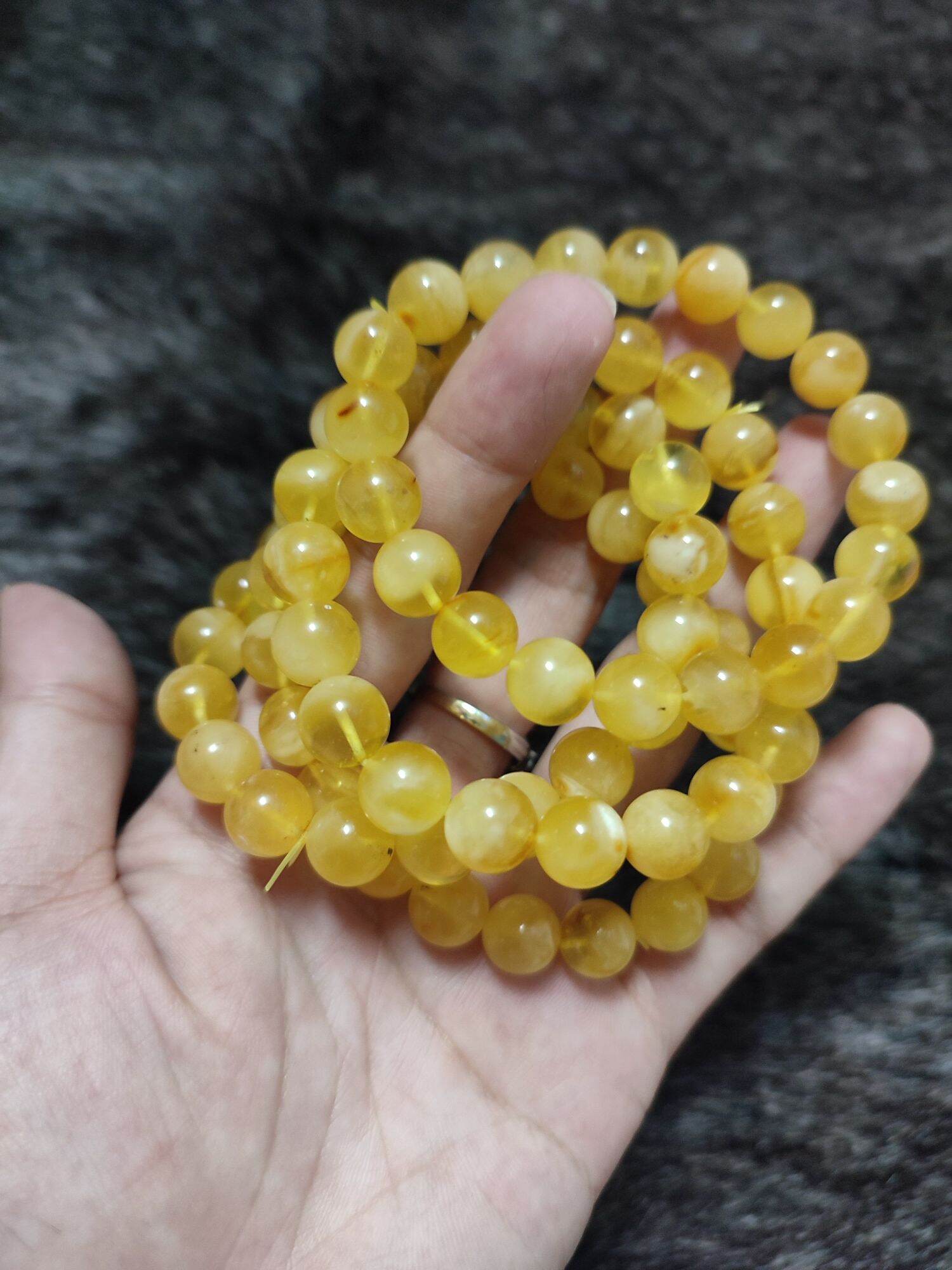 vòng tay hổ phách vàng mật lạp 9ly