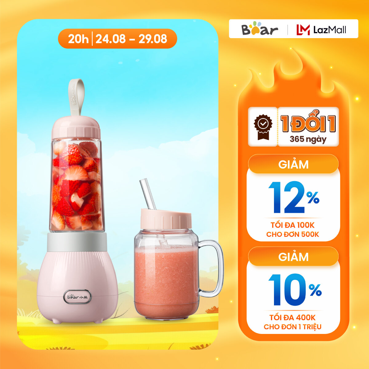 Máy xay sinh tố mini bear llj-c04w1 - hàng chính hãng