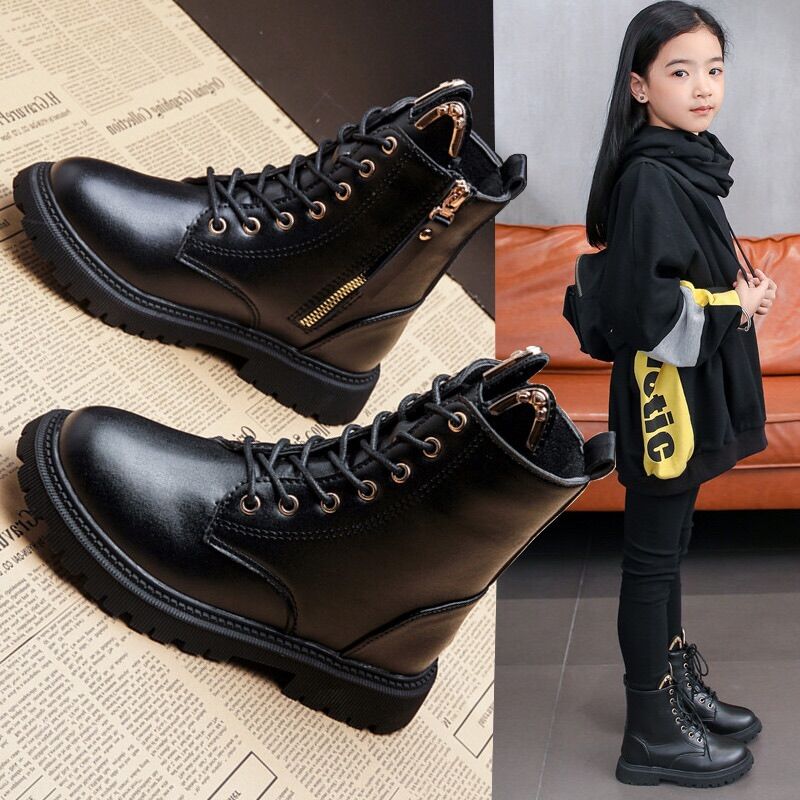 Bốt cho bé gái bé trai da mềm đế êm nhẹ size 27-37 màu Đen phong cách Boots Martin trẻ em cổ cao khóa kéo Bốt nữ đẹp