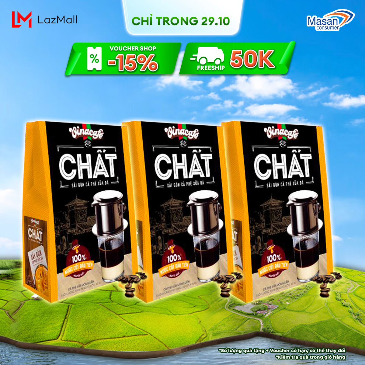 [CHỈ TRONG 25-29.10 VOUCHER 7% CHO ĐƠN TỪ 99K]  Combo 3 Cà Phê Vinacafé Chất Sài Gòn Cà Phê Sữa Đá - Hộp 10 Gói x 29g