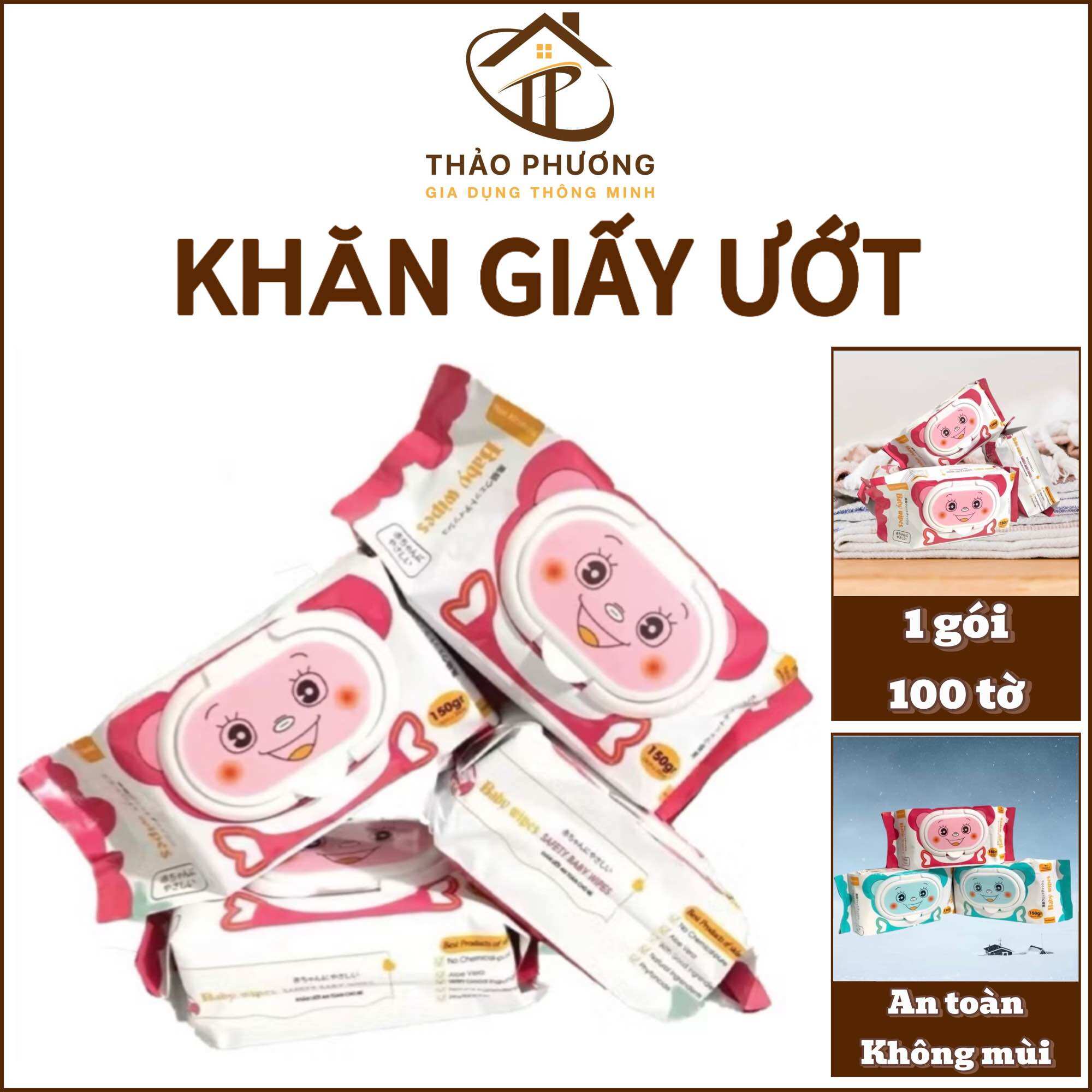 Khăn ướt Baby Wipes 600gr vải dày không mùi không cồn, đặc biệt có thể dùng cho bé.