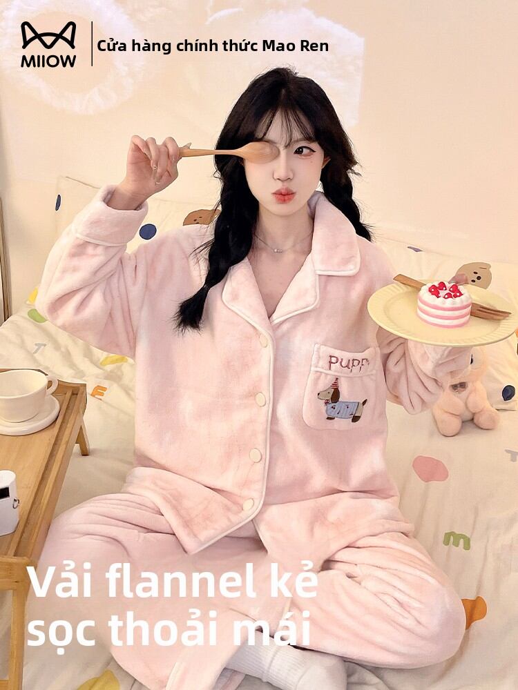 MiiOW | Warm & Cute Flannel Long Sleeve Pajama Set Giá 697,000 Đồng*Miễn phí vận chuyển