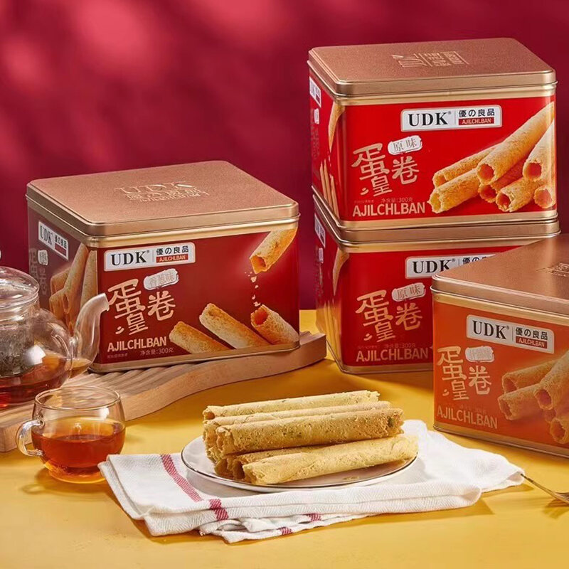 UDK Egg Roll King Original Flavor 300g Year Goods Gift Box Snack Biscuit Handmade Gift Egg Roll Crackers Traditional Chinese Snack