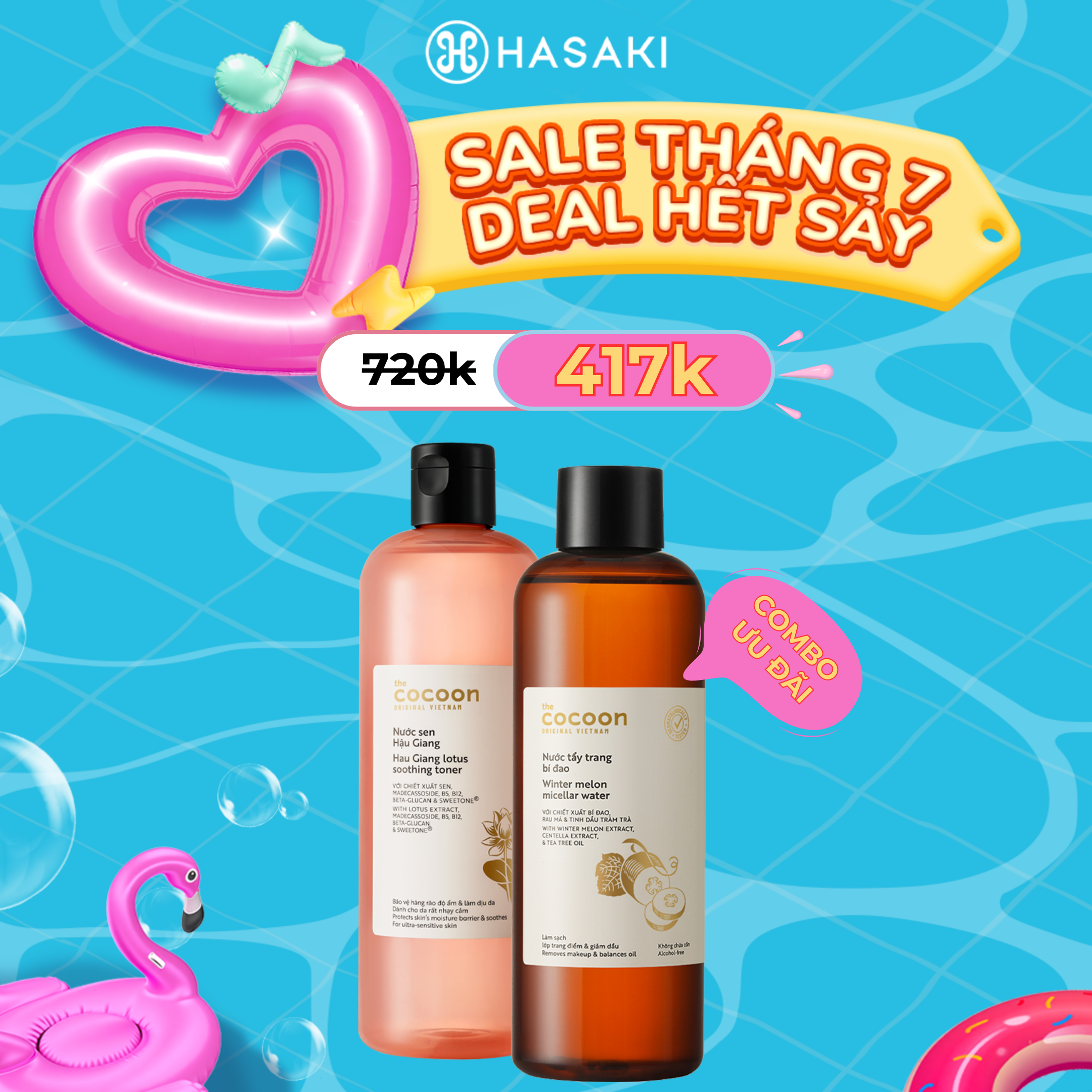[SIÊU GIẢM GIÁ] Combo Cocoon Nước Cân Bằng Sen Hậu Giang Dịu Da Nhạy Cảm 500ml + Nước Tẩy Trang Bí Đao Làm Sạch  Giảm Dầu 500ml Hasaki Sản Phẩm Chính Hãng